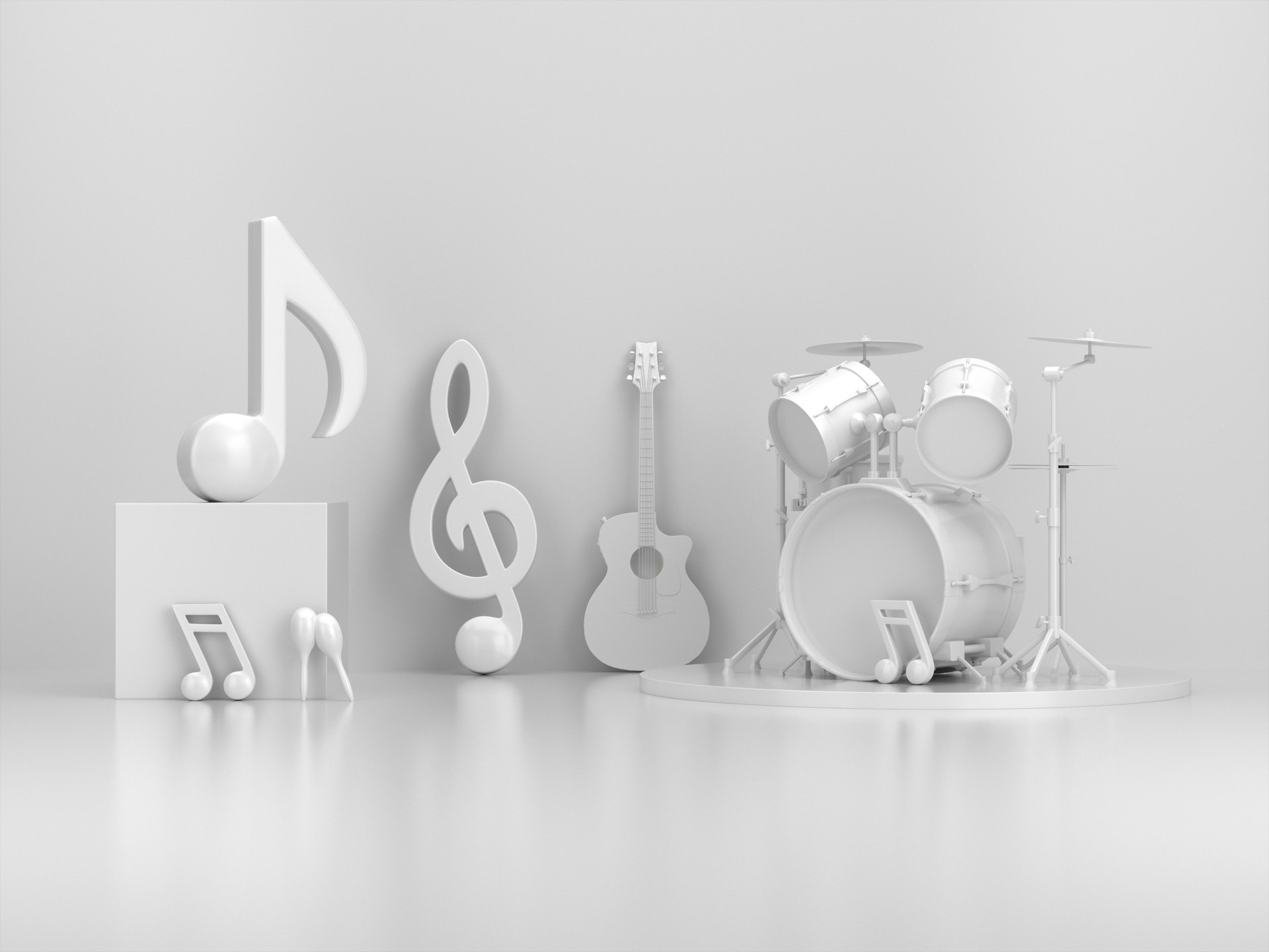 White mockup musical instrument and note music on white background.